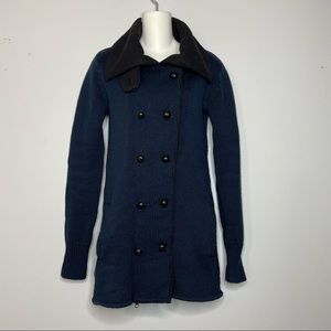 Nicholas K Wool Knit Pea Coat Double Breasted Long XS